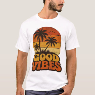 レトロサンセットグッドバイブスティーシャツ Tシャツ