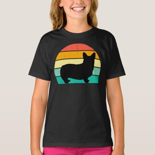 レトロサンセットコーギTシャツ Tシャツ (正面)