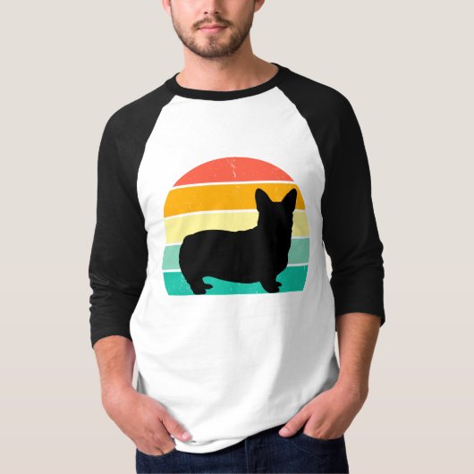 レトロサンセットコーギTシャツ Tシャツ (正面)