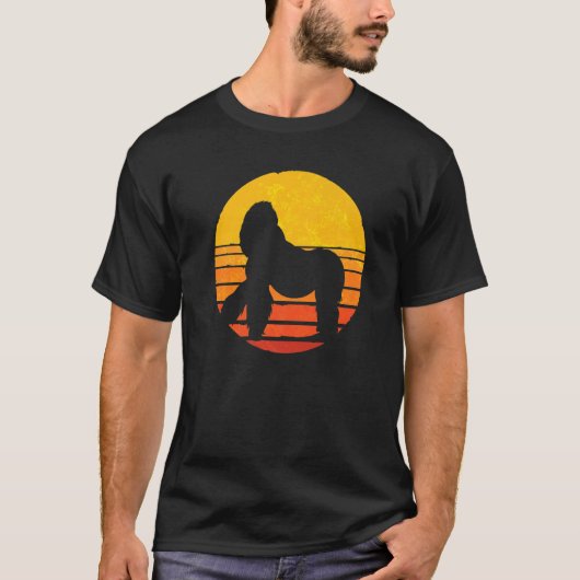 レトロサンセットゴリラ猿モンキーアニマルゴリラ Tシャツ (正面)