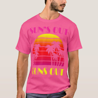 レトロサンセットサンズアウトガンアウトパームビーチ1980S Fa Tシャツ
