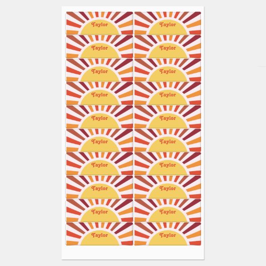 レトロサンセットサンレイパーソナライズされたズ名 ラベル (シート)