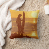 レトロサンセットサーファーガール クッション (ブランケット)