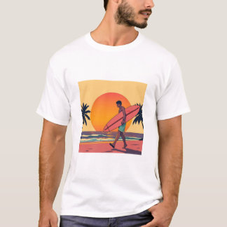 レトロサンセットサーファービーチTシャツ Tシャツ