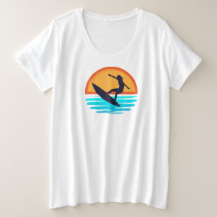 レトロサンセットサーフィン_ヴィンテージビーチビベス プラスサイズTシャツ