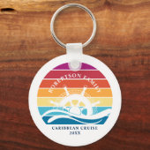 レトロサンセットシップホイールファミリークルーズバケーション キーホルダー (正面)
