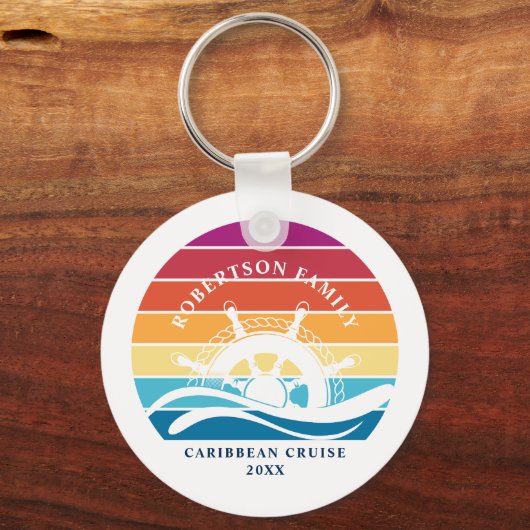 レトロサンセットシップホイールファミリークルーズバケーション キーホルダー (正面)