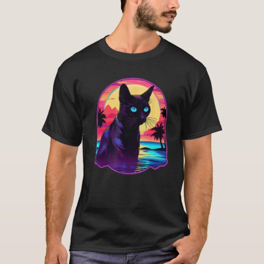 レトロサンセットシャム猫 Tシャツ (正面)