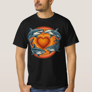 レトロサンセットシャーク団のハートサークルアート Tシャツ