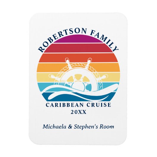 レトロサンセットシールホイールファミリークルーズキャビンドア マグネット (縦)