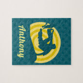 レトロサンセットスケートボードテーマ名前をカスタムするティール(緑がかった色) ジグソーパズル (横)