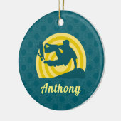 レトロサンセットスケートボードテーマ名前をカスタムするティール(緑がかった色) セラミックオーナメント (左)