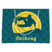 レトロサンセットスケートボードテーマ名前をカスタムするティール(緑がかった色) ラージペーパーバッグ (正面)