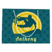 レトロサンセットスケートボードテーマ名前をカスタムするティール(緑がかった色) ラージペーパーバッグ (裏面)