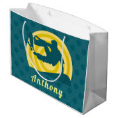 レトロサンセットスケートボードテーマ名前をカスタムするティール(緑がかった色) ラージペーパーバッグ (裏面アングル)
