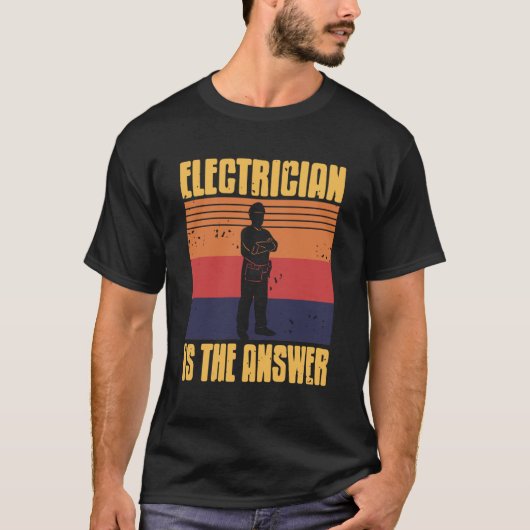 レトロサンセットスタイルの電気技師が問題を解決 Tシャツ (正面)