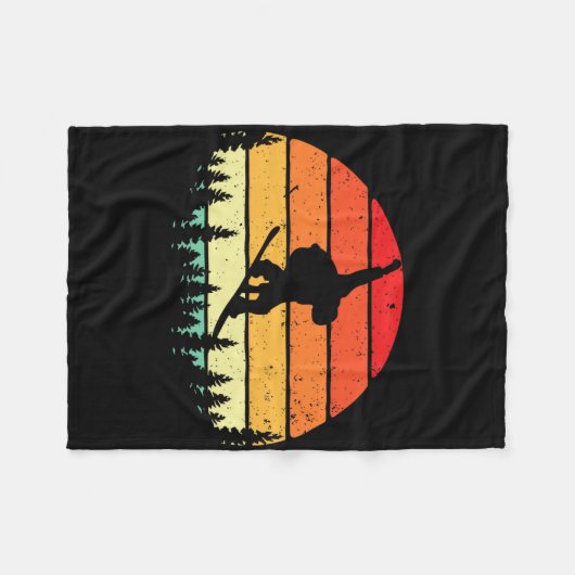 レトロサンセットスノーボーダー – スノーボーディングウィンター フリースブランケット (正面(横))