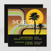 レトロサンセットトロピカルパームツリーバチュラーパーティー 招待状 (正面/裏面)