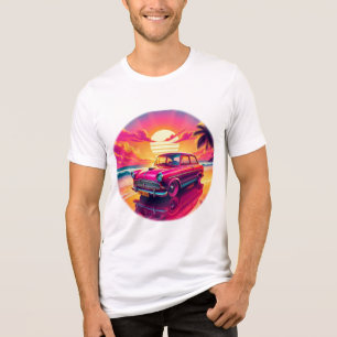 レトロサンセットドライブ ネオンヴィンテージカーアート トライブレンドTシャツ