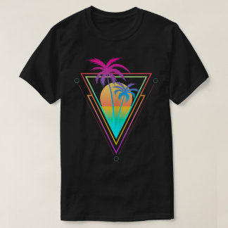 レトロサンセットパームツリーの美しいデザイン Tシャツ