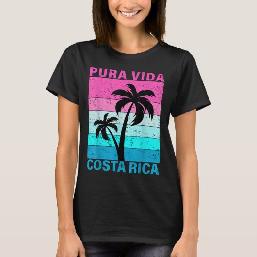 レトロサンセットパームツリーコスタリカバケーションプラVi Tシャツ (正面)