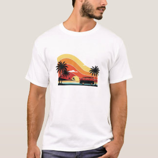 レトロサンセットビーチバン | ヴィンテージサーフトラベルサム Tシャツ