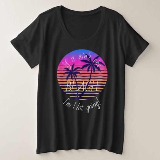 レトロサンセットビーチプラスサイズTシャツ プラスサイズTシャツ (デザイン正面)