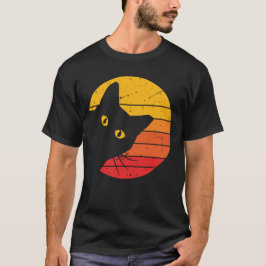 レトロサンセットピーカブー猫メンズTシャツ Tシャツ