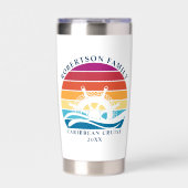 レトロサンセットファミリークルーズシップホイール航海の 保温保冷タンブラー (正面)