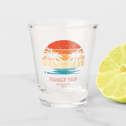 レトロサンセットファミリートリップビーチパームツリーマッチング ショットグラス (正面)