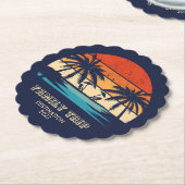 レトロサンセットファミリートリップビーチパームツリーマッチング ペーパーコースター (アングル)