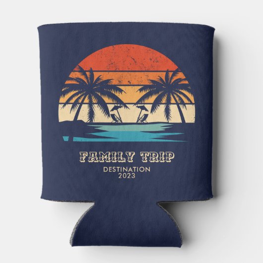 レトロサンセットファミリートリップビーチパームツリーマッチング 缶クーラー (裏面)