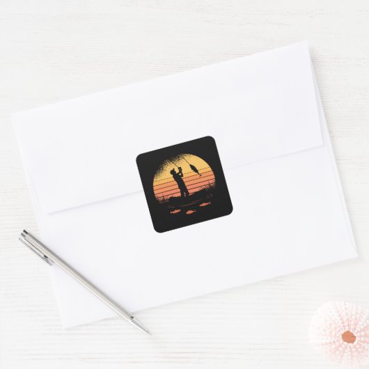 レトロサンセットフィッシャー湖魚釣りギフト スクエアシール (封筒)