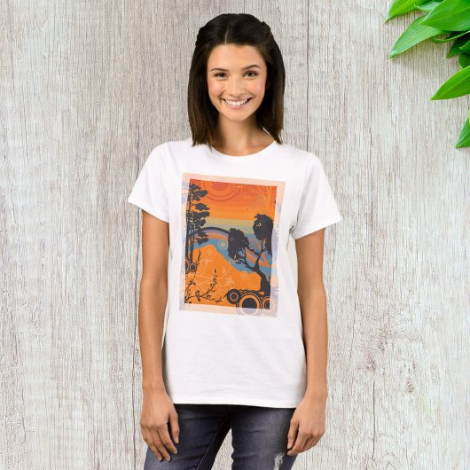 レトロサンセットフォレストランドスケープアブストラクト Tシャツ