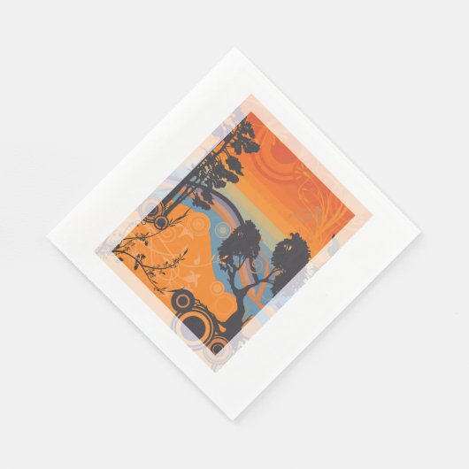 レトロサンセットフォレストランドスケープ抽象芸術 スタンダードランチョンナプキン (角)