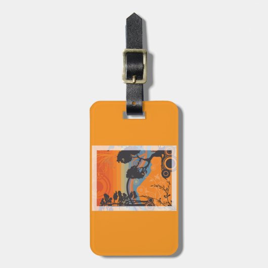 レトロサンセットフォレストランドスケープ抽象芸術 ラゲッジタグ (正面縦)