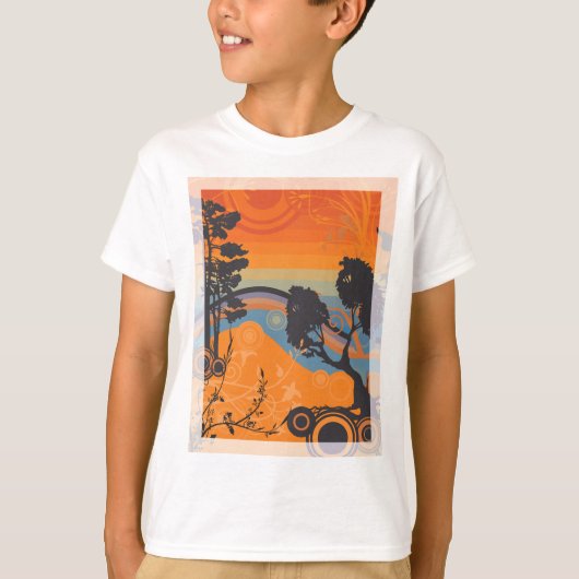 レトロサンセットフォレストランドスケープ抽象芸術 Tシャツ (正面)