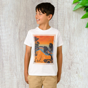 レトロサンセットフォレストランドスケープ抽象芸術 Tシャツ