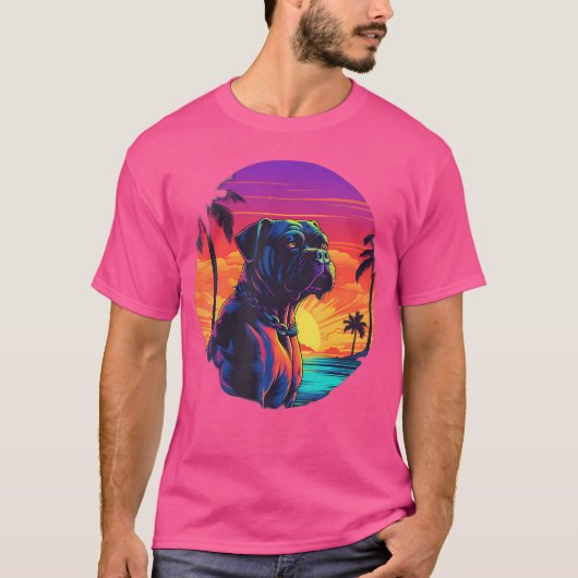 レトロサンセットボクサードッグ Tシャツ (正面)