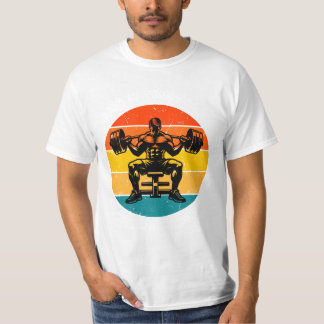 レトロサンセットボディビルディングTシャツ - メンズフィットネス Tシャツ
