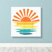 レトロサンセットレイズウェーブドヴィンテージレトロサンシャインサン キャンバスプリント (インサイチュ (ウッドフロア))