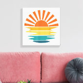 レトロサンセットレイズウェーブドヴィンテージレトロサンシャインサン キャンバスプリント (インサイチュ (リビング))