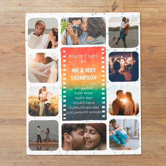 レトロサンセット写真夫妻40周年記念 フリースブランケット