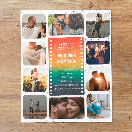 レトロサンセット写真夫妻70周年記念 フリースブランケット