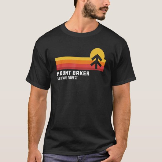 レトロサンセット山ベーカー国立森林氷河W Tシャツ (正面)