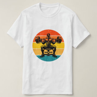 レトロサンセット ボディビルTシャツ - メンズ フィットネス Tシャツ