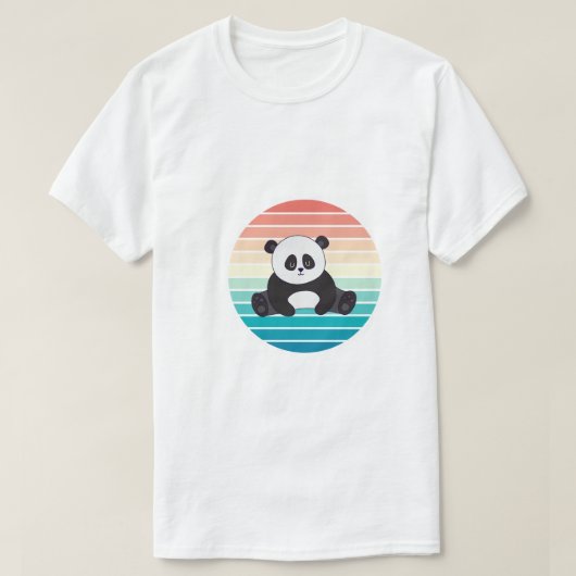 レトロサンセット リラックス パンダ アート Tシャツ (デザイン正面)