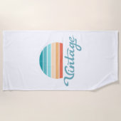 レトロサンセット+ヴィンテージスクリプト動揺して ビーチタオル (正面)