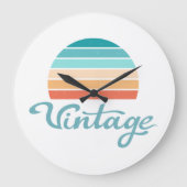 レトロサンセット+ヴィンテージスクリプト動揺して ラージ壁時計 (正面)