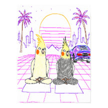 レトロサンセット ヴェイパーウェーブ オカメインコ ポスター